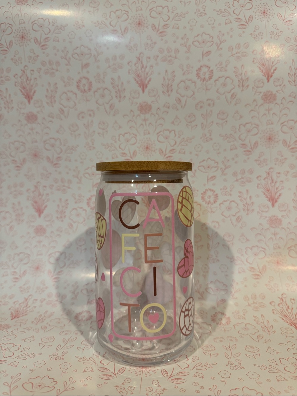 Cafecito Glass tumbler with Bamboo Lid - Pink & Gold